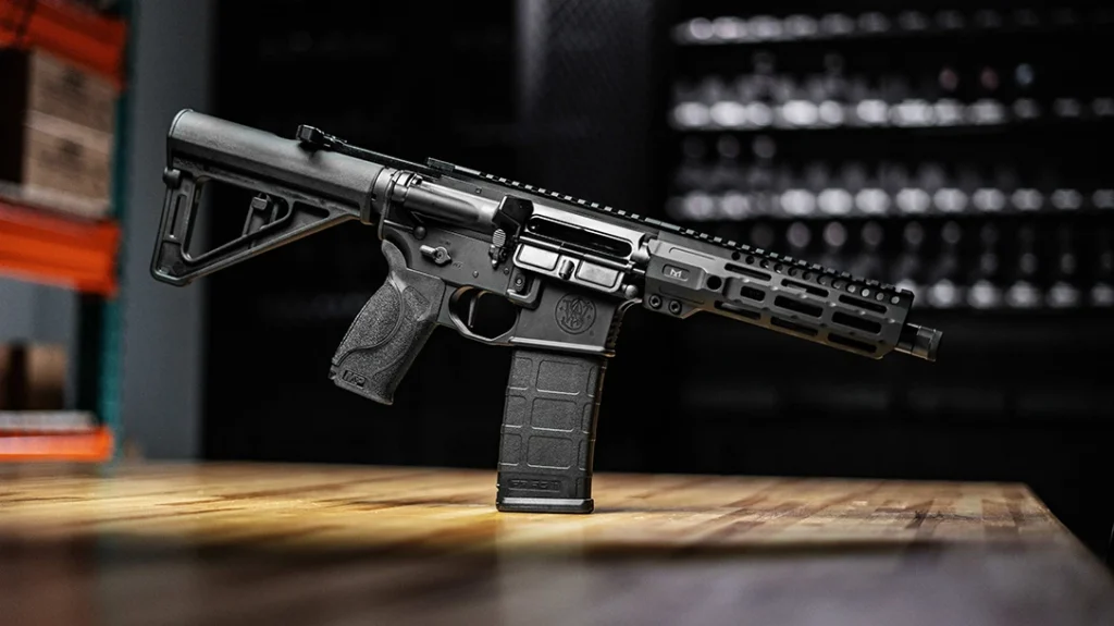 Smith & Wesson M&P15 AXE pistol .300 Blackout facing right.